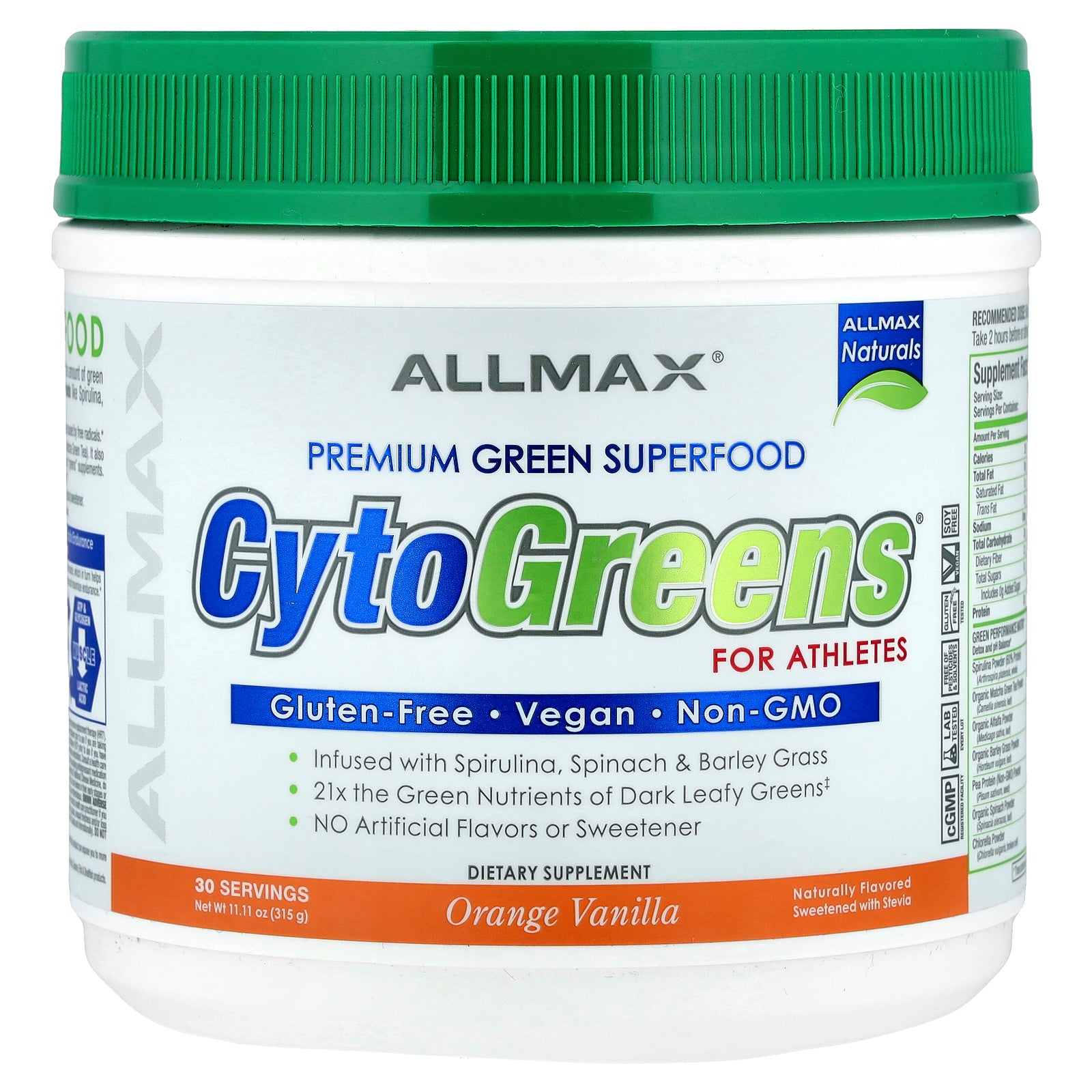 ALLMAX, CytoGreens®, Premium Green Superfood For Athletes, Orange Vanilla, 11.11 oz (315 g)