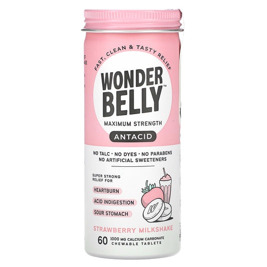 Wonderbelly, Antacid, Strawberry Milkshake, 1,000 mg, 60 Chewable Tablets