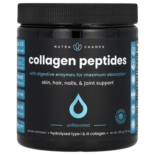 NutraChamps, Collagen Peptides with Digestive Enzymes for Maximum Absorption, Unflavored, 7.51 oz (213.1 g)