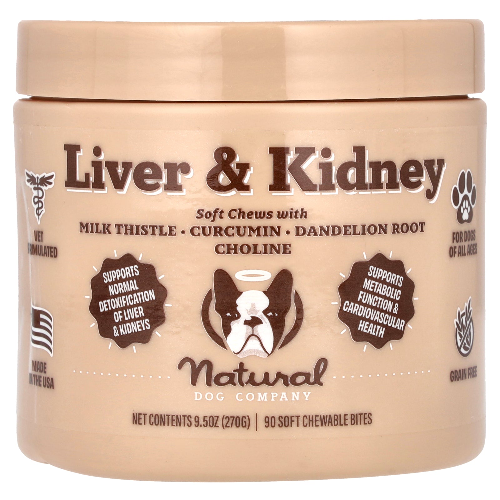 Natural Dog Company, Liver & Kidney, For Dogs, All Ages, 90 Soft Chewable Bites, 9.5 oz (270 g)