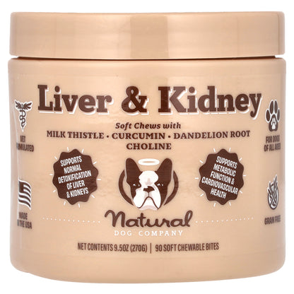 Natural Dog Company, Liver & Kidney, For Dogs, All Ages, 90 Soft Chewable Bites, 9.5 oz (270 g)