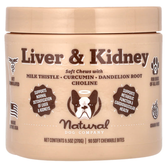 Natural Dog Company, Liver & Kidney, For Dogs, All Ages, 90 Soft Chewable Bites, 9.5 oz (270 g)