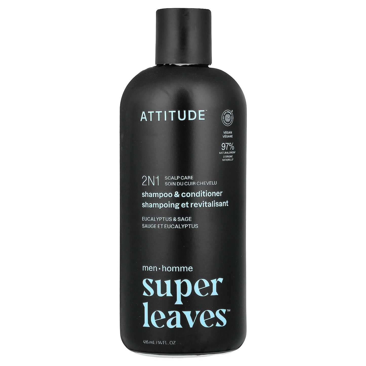 ATTITUDE, Super Leaves™, 2N1 Scalp Care Shampoo & Conditioner, For Men, Eucalyptus & Sage, 14 fl oz (415 ml)
