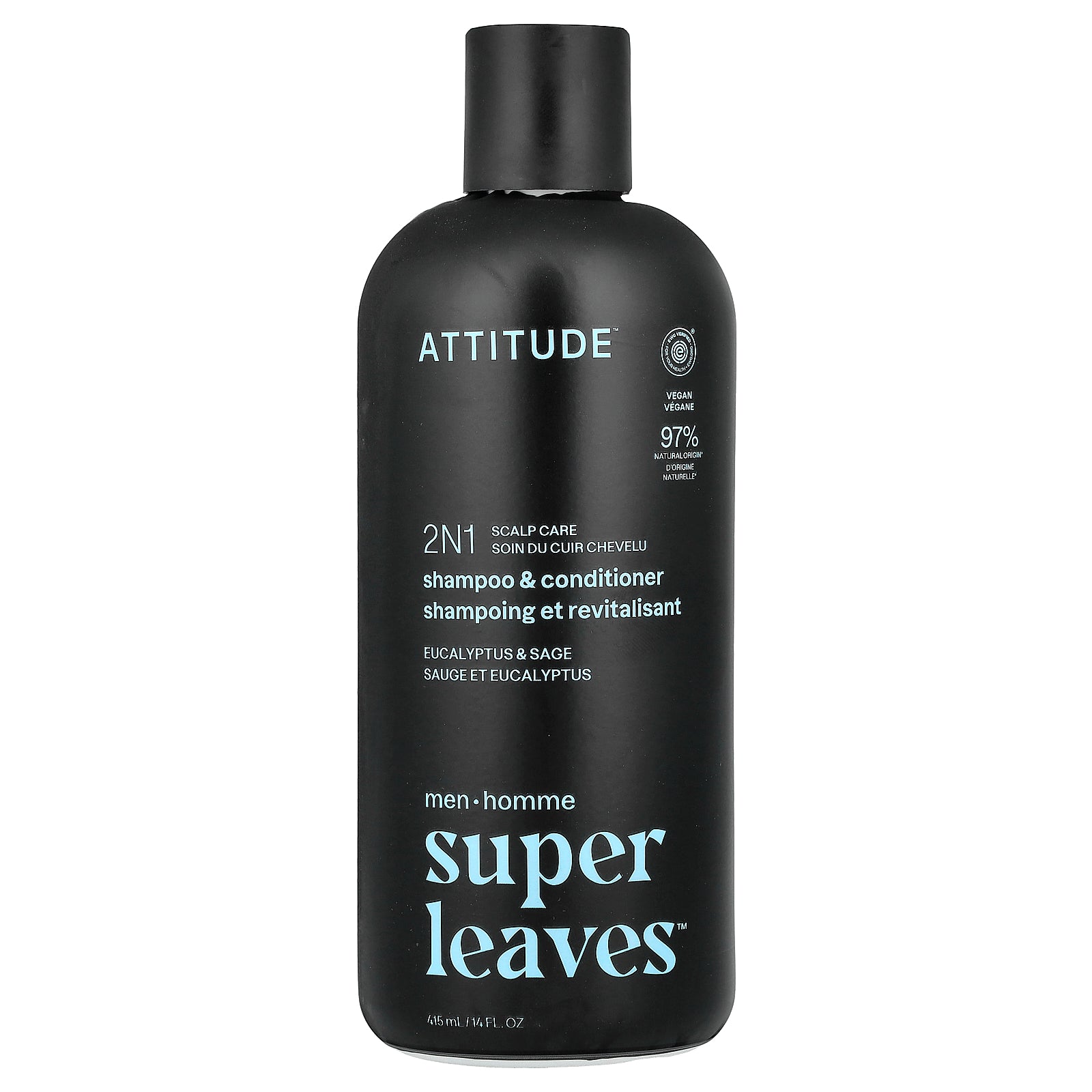 ATTITUDE, Super Leaves™, 2N1 Scalp Care Shampoo & Conditioner, For Men, Eucalyptus & Sage, 14 fl oz (415 ml)