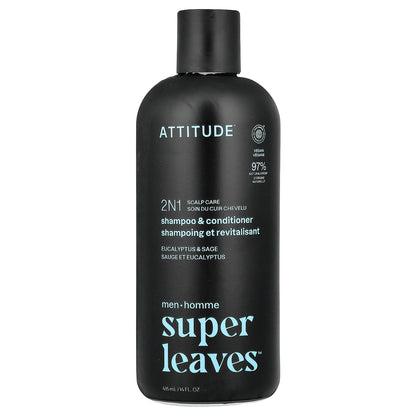 ATTITUDE, Super Leaves™, 2N1 Scalp Care Shampoo & Conditioner, For Men, Eucalyptus & Sage, 14 fl oz (415 ml)