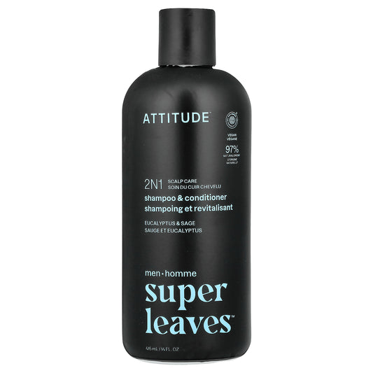 ATTITUDE, Super Leaves™, 2N1 Scalp Care Shampoo & Conditioner, For Men, Eucalyptus & Sage, 14 fl oz (415 ml)