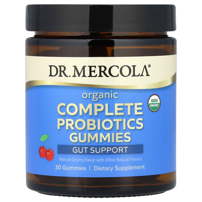 Dr. Mercola, Organic Complete Probiotics Gummies, Natural Cherry, 30 Gummies (50 mg (5 Billion CFU) per Gummy)