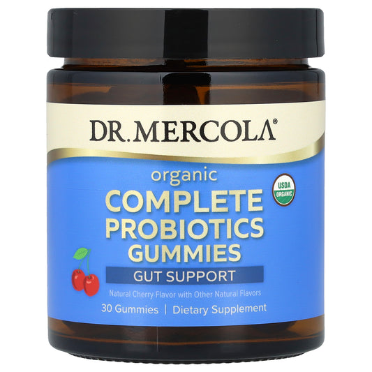 Dr. Mercola, Organic Complete Probiotics Gummies, Natural Cherry, 30 Gummies (50 mg (5 Billion CFU) per Gummy)