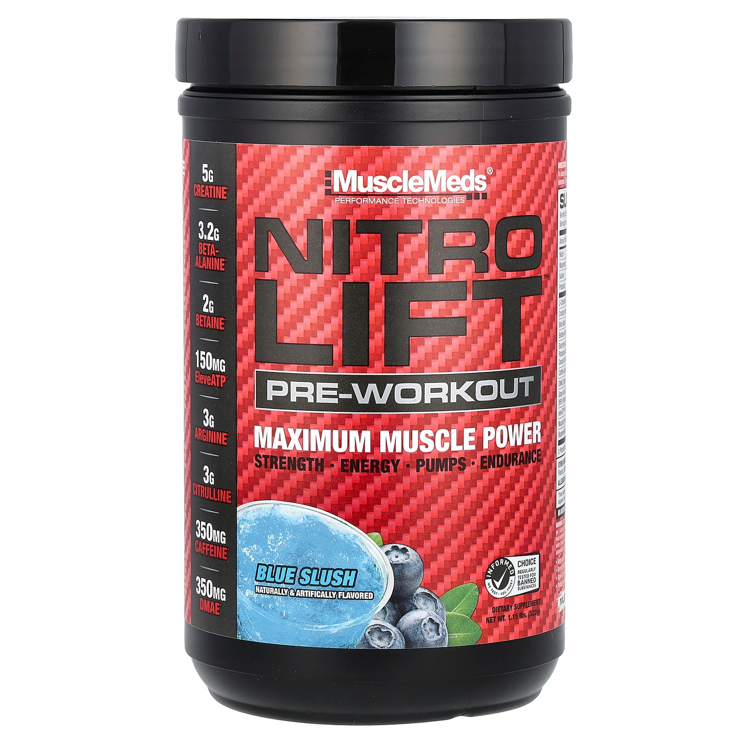 MuscleMeds, Nitro Lift™ Pre-Workout, Blue Slush, 1.15 lbs (522 g)