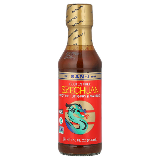 San-J, Szechuan, Spicy Hot Stir-Fry & Marinade, Gluten Free, 10 fl oz (296 ml)