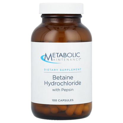 Metabolic Maintenance, Betaine Hydrochloride with Pepsin, 100 Capsules