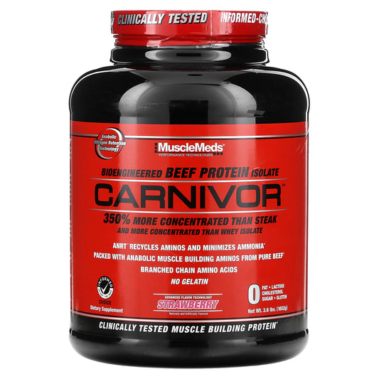 MuscleMeds, Carnivor, Bioengineered Beef Protein Isolate, Strawberry, 3.6 lbs (1,652 g)
