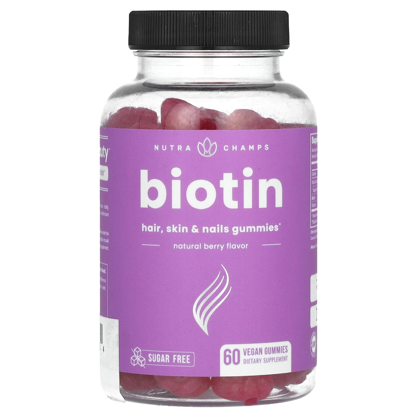NutraChamps, Biotin, Hair, Skin & Nails Gummies, Sugar Free, Natural Berry, 60 Vegan Gummies (5,000 mcg per Gummy)
