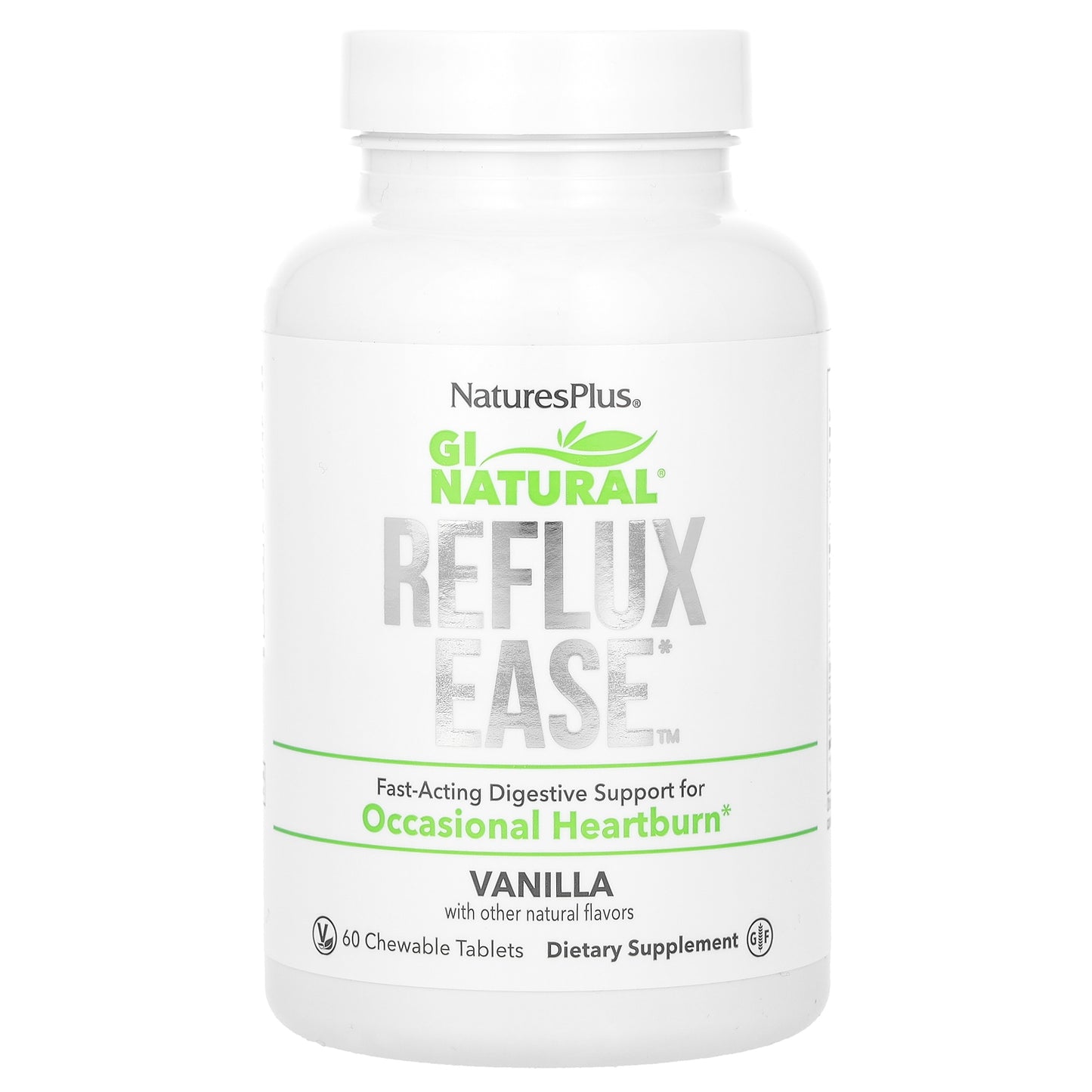 NaturesPlus, Gi Natural, Reflux Ease, Vanila, 60 Chewable Tablets