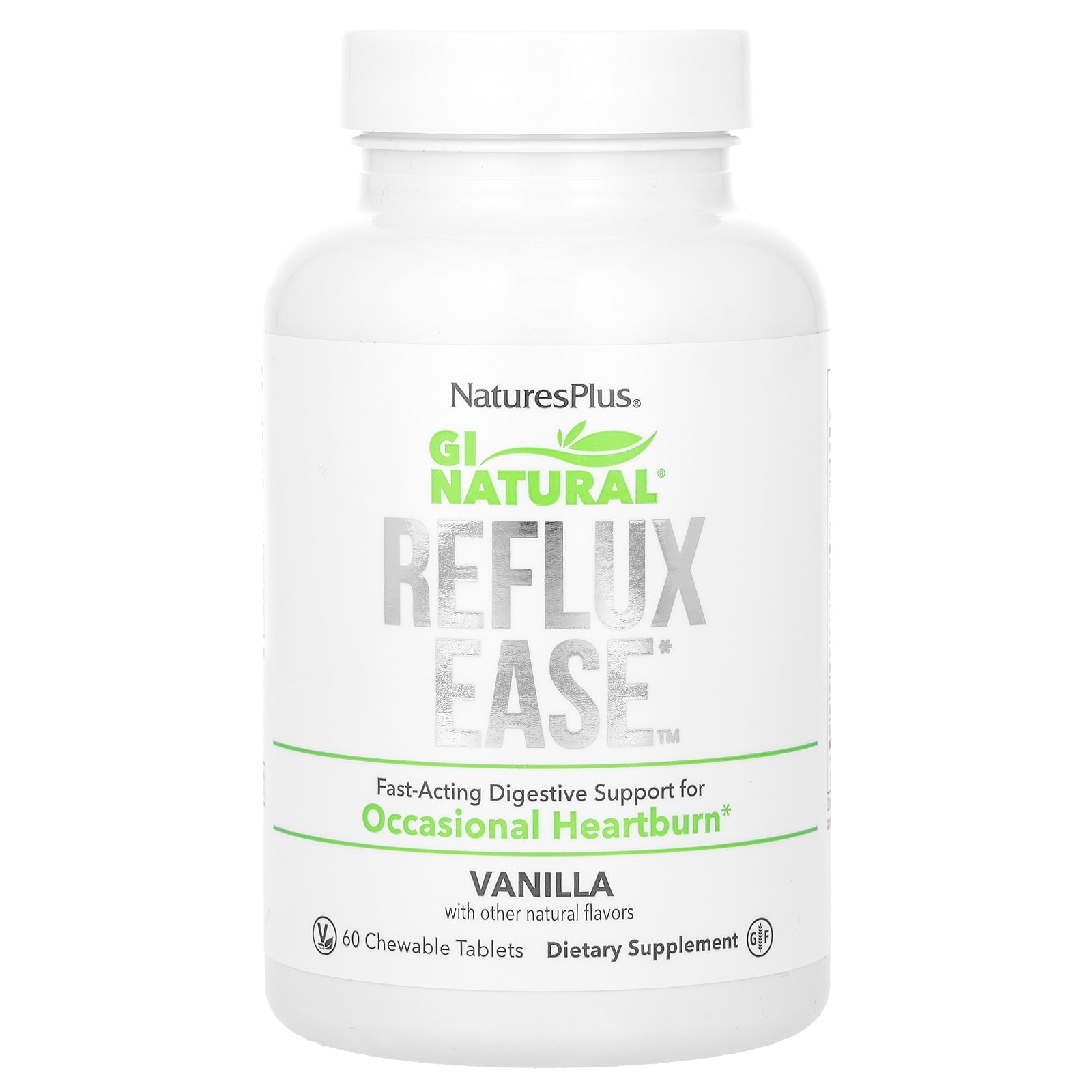 NaturesPlus, Gi Natural, Reflux Ease, Vanila, 60 Chewable Tablets