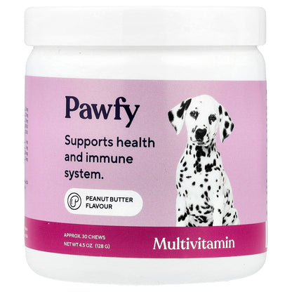 Pawfy, Multivitamin, For Dogs, 6 Months+, Peanut Butter, 30 Chews, 4.5 oz (128 g)