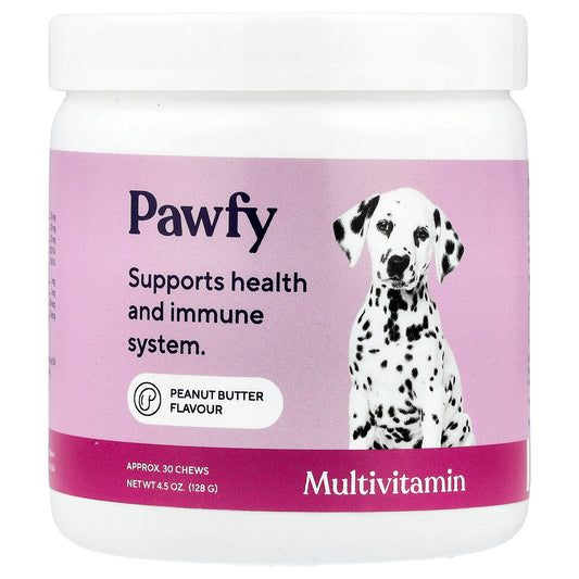 Pawfy, Multivitamin, For Dogs, 6 Months+, Peanut Butter, 30 Chews, 4.5 oz (128 g)