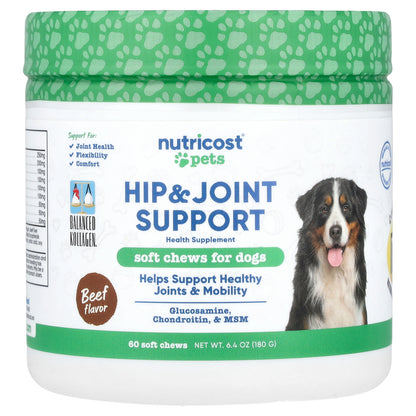 Nutricost, Pets, Hip & Joint Support, For Dogs, Beef, 60 Soft Chews, 6.4 oz (180 g)