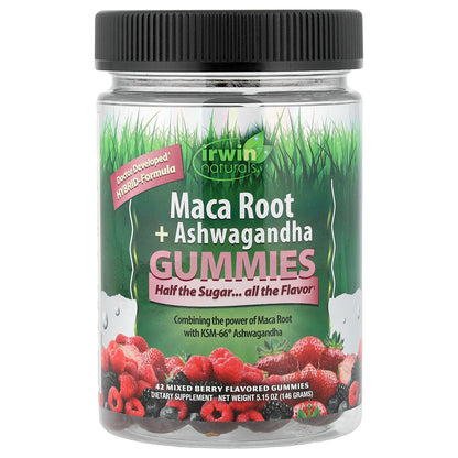 Irwin Naturals, Maca Root + Ashwagandha Gummies, Mixed Berry, 42 Gummies