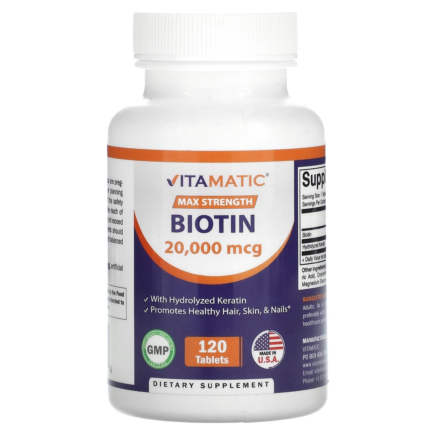 Vitamatic, Biotin, Max Strength, 20,000 mcg, 120 Tablets