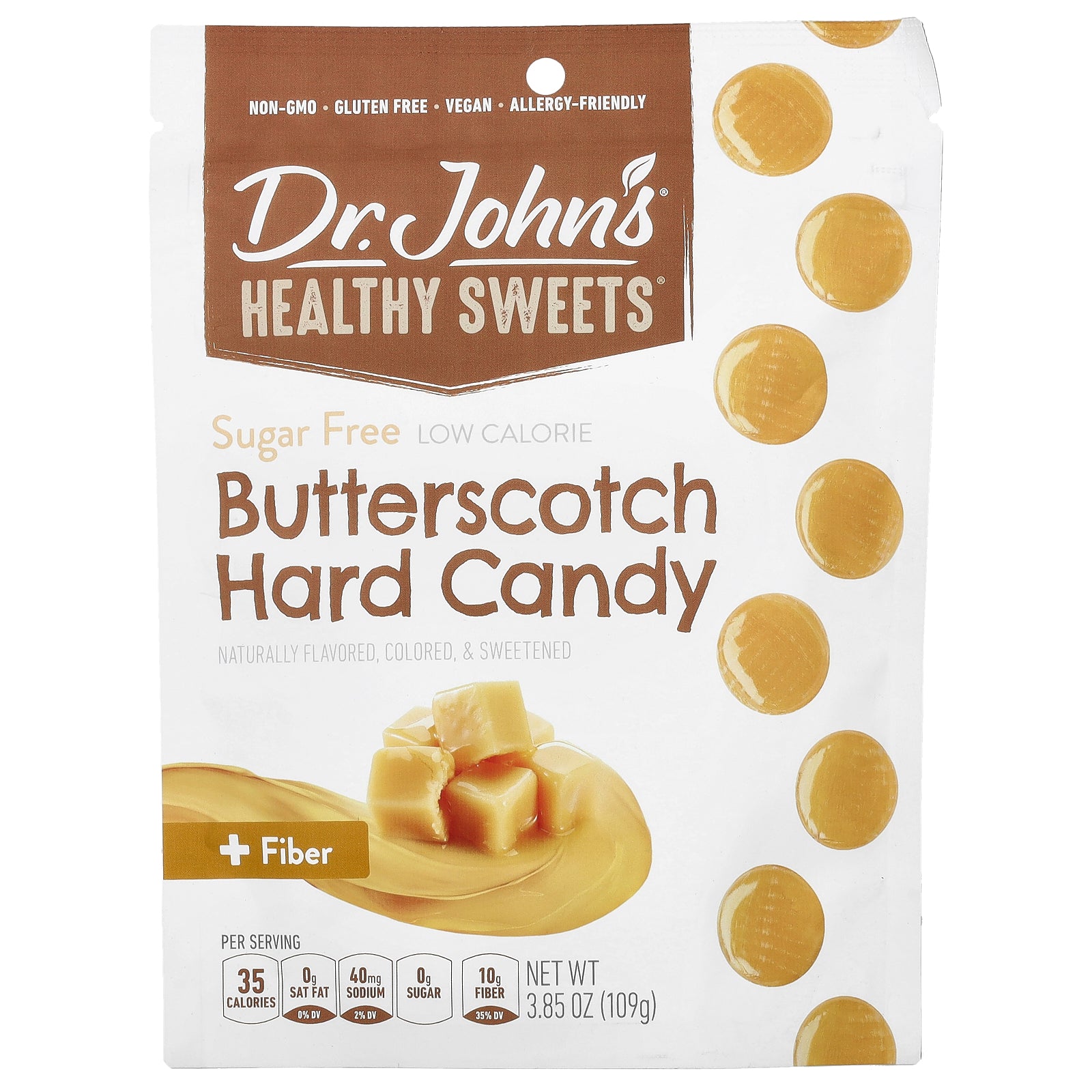 Dr. John's Healthy Sweets, Butterscotch Hard Candy, + Fiber, Sugar Free, 3.85 oz (109 g)