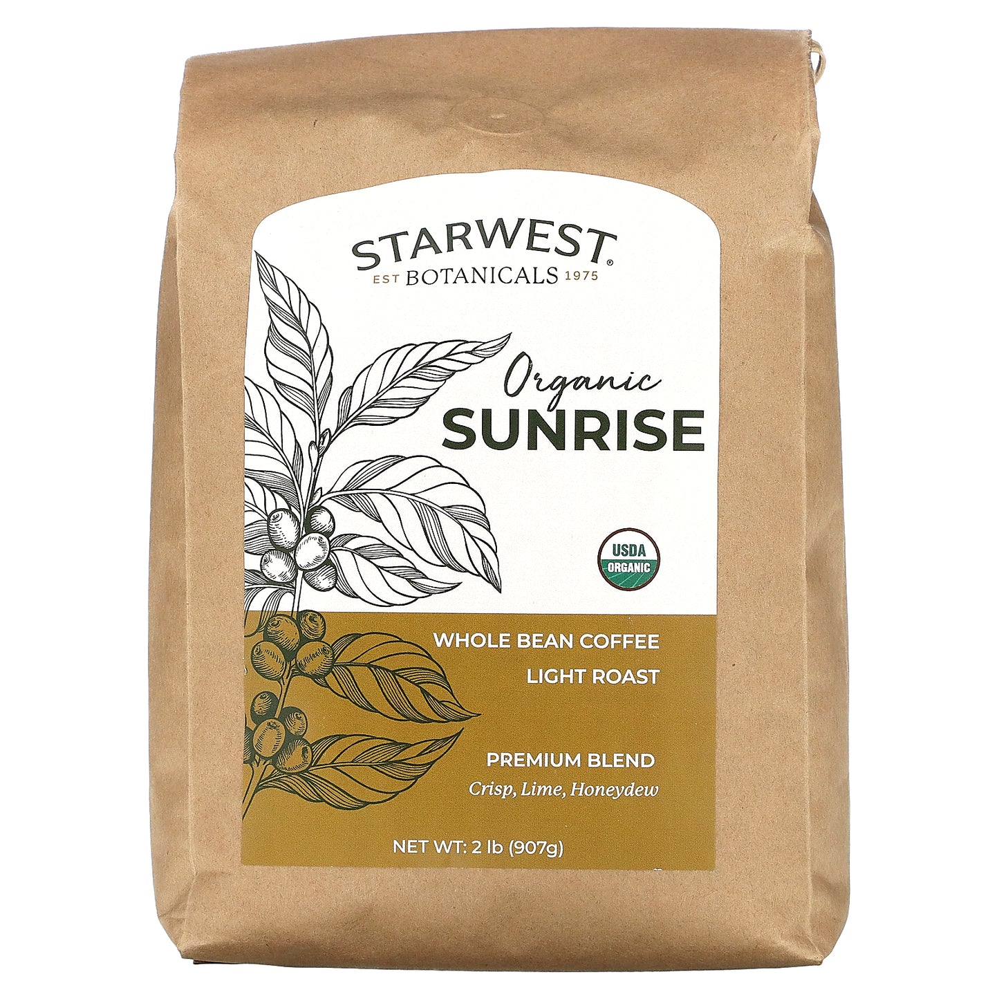 Starwest Botanicals, Organic Sunrise Coffee, Premium Blend, Crisp, Lime, Honeydew,  Whole Bean Coffee, Light Roast, 2 lb (907 g)