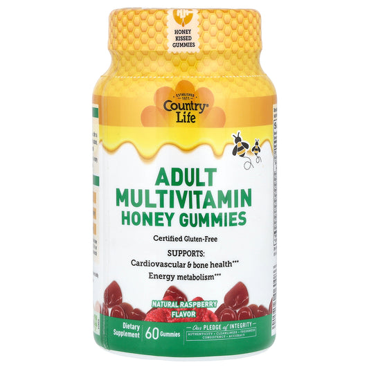 Country Life, Adult Multivitamin Honey Gummies, Natural Raspberry, 60 Gummies