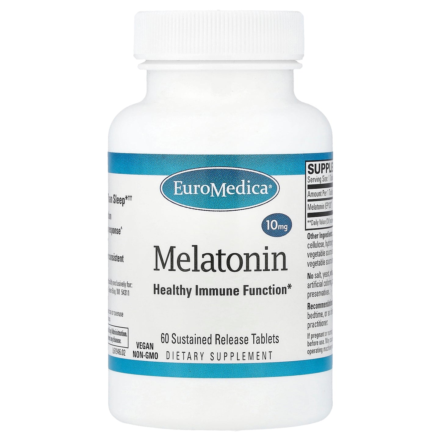 EuroMedica, Melatonin, 10 mg, 60 Sustained Release Tablets
