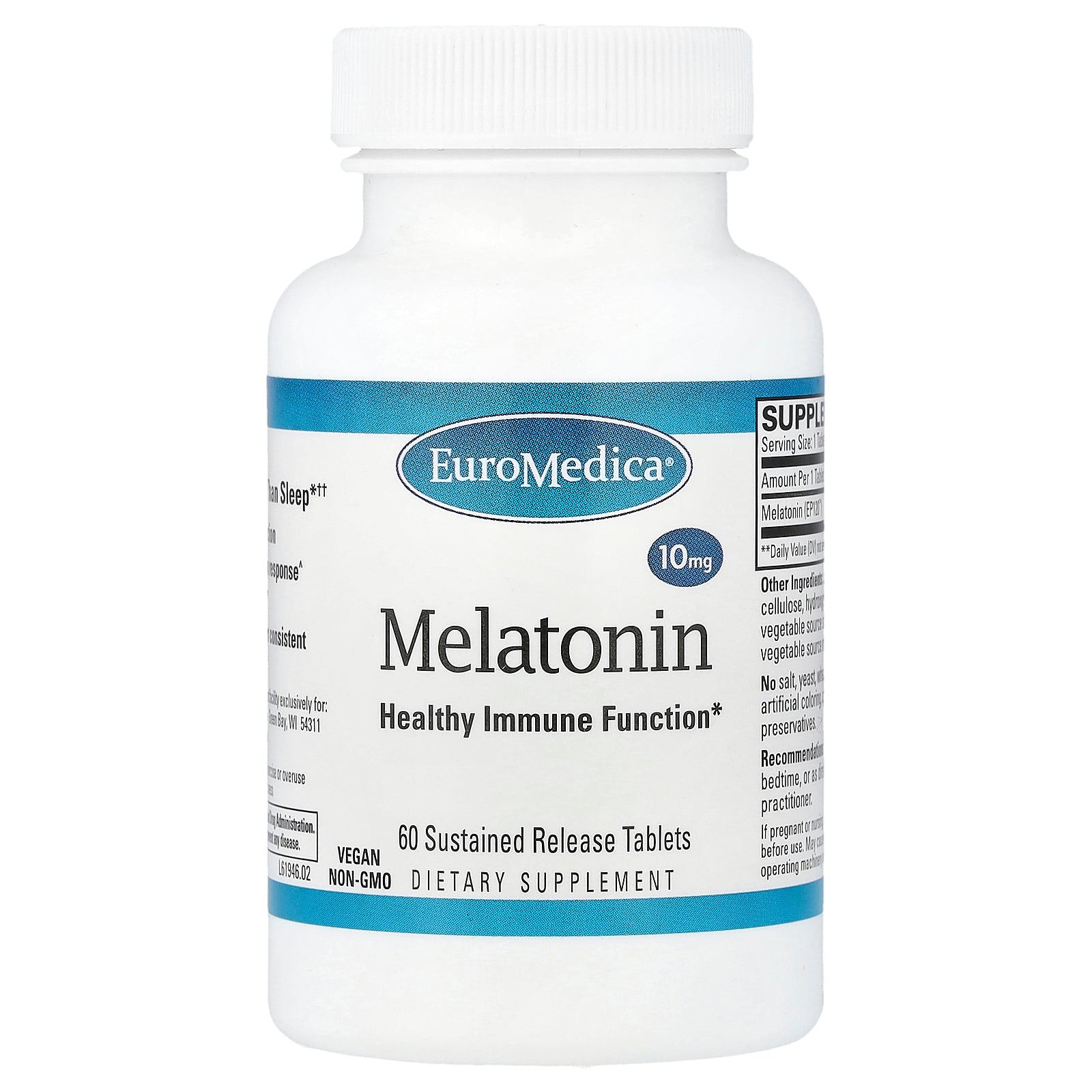 EuroMedica, Melatonin, 10 mg, 60 Sustained Release Tablets