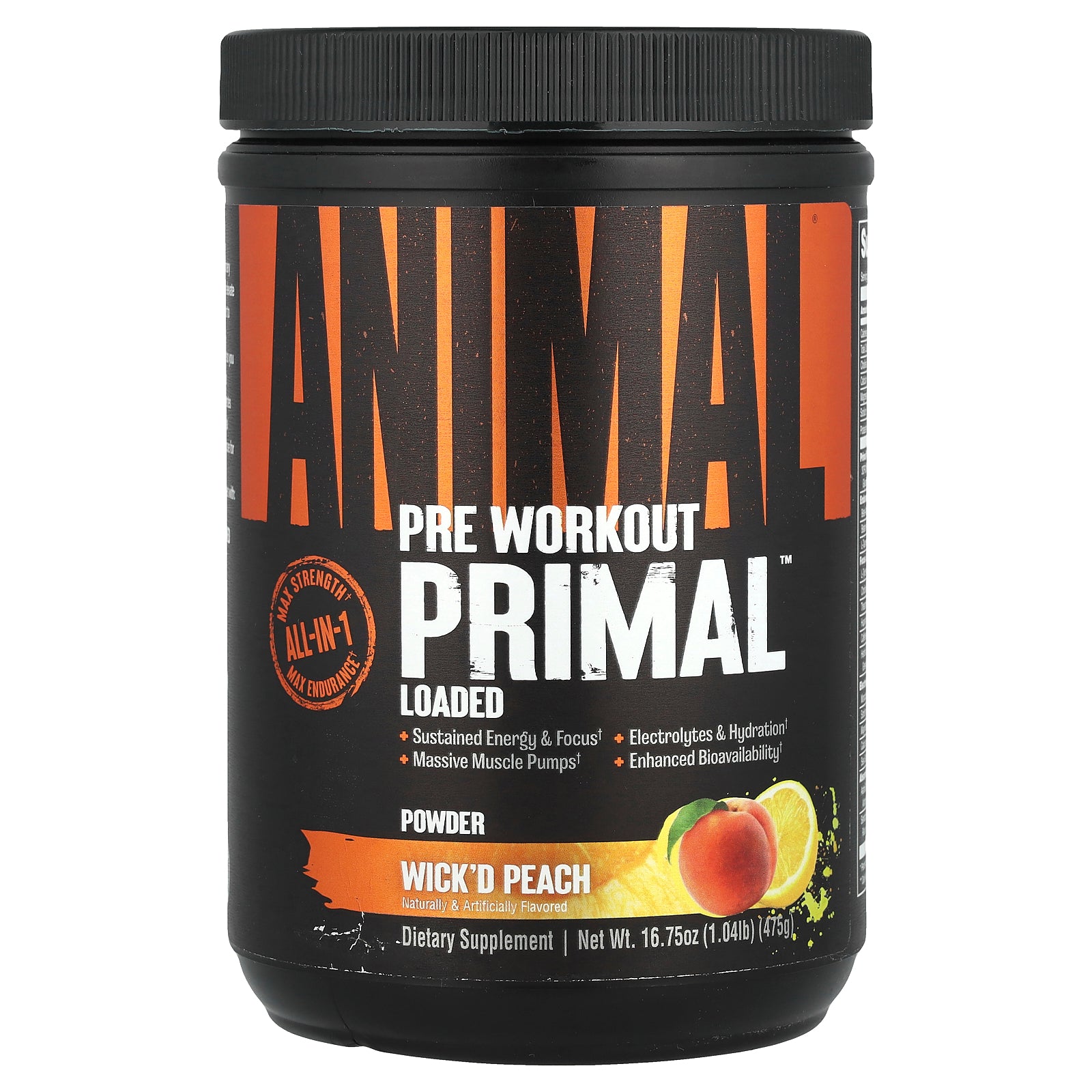 Animal, Pre Workout Primal™ Powder, Wick'd Peach, 1.04 lb (475 g)
