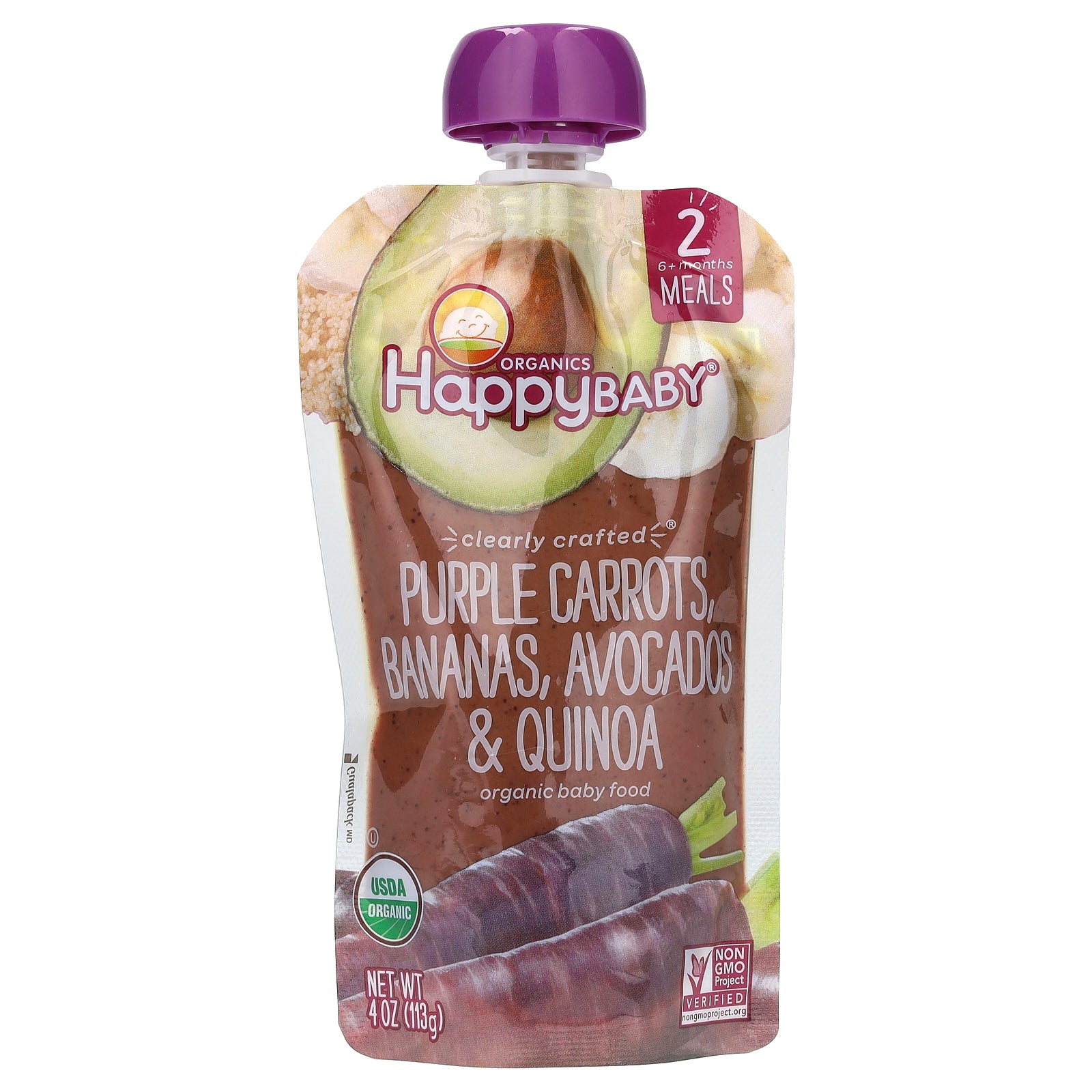 Happy Family Organics, Happy Baby®, Organic Baby Food, 6+ Months, Purple Carrots, Bananas, Avocados & Quinoa, 4 oz (113 g)