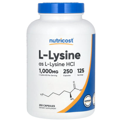 Nutricost, L-Lysine, 250 Capsules (500 mg per Capsule)