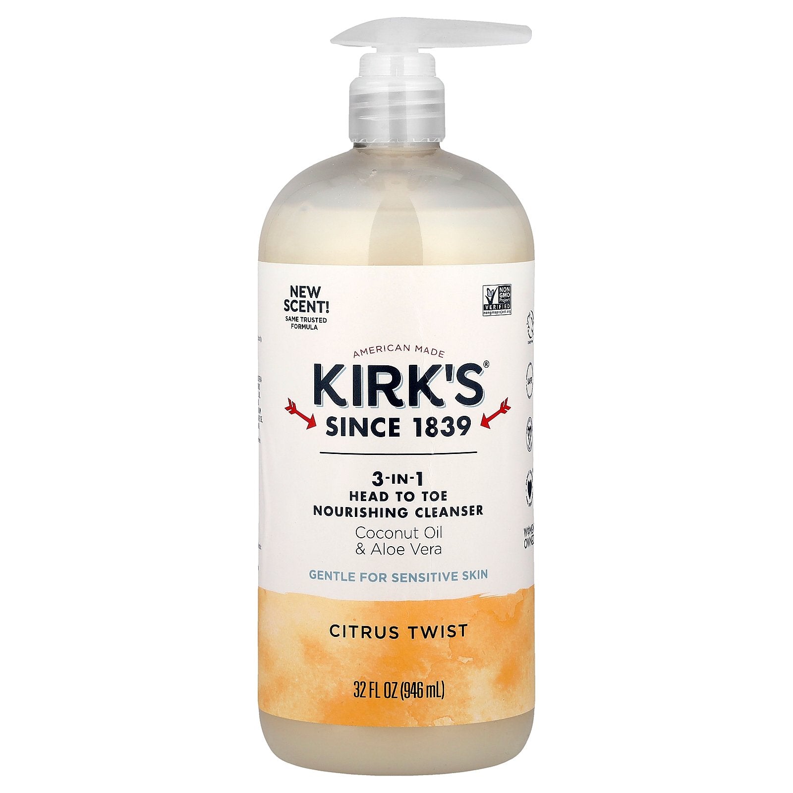 Kirk's, 3-In-1 Head To Toe Nourishing Cleanser, Citrus Twist, 32 fl oz (946 ml)