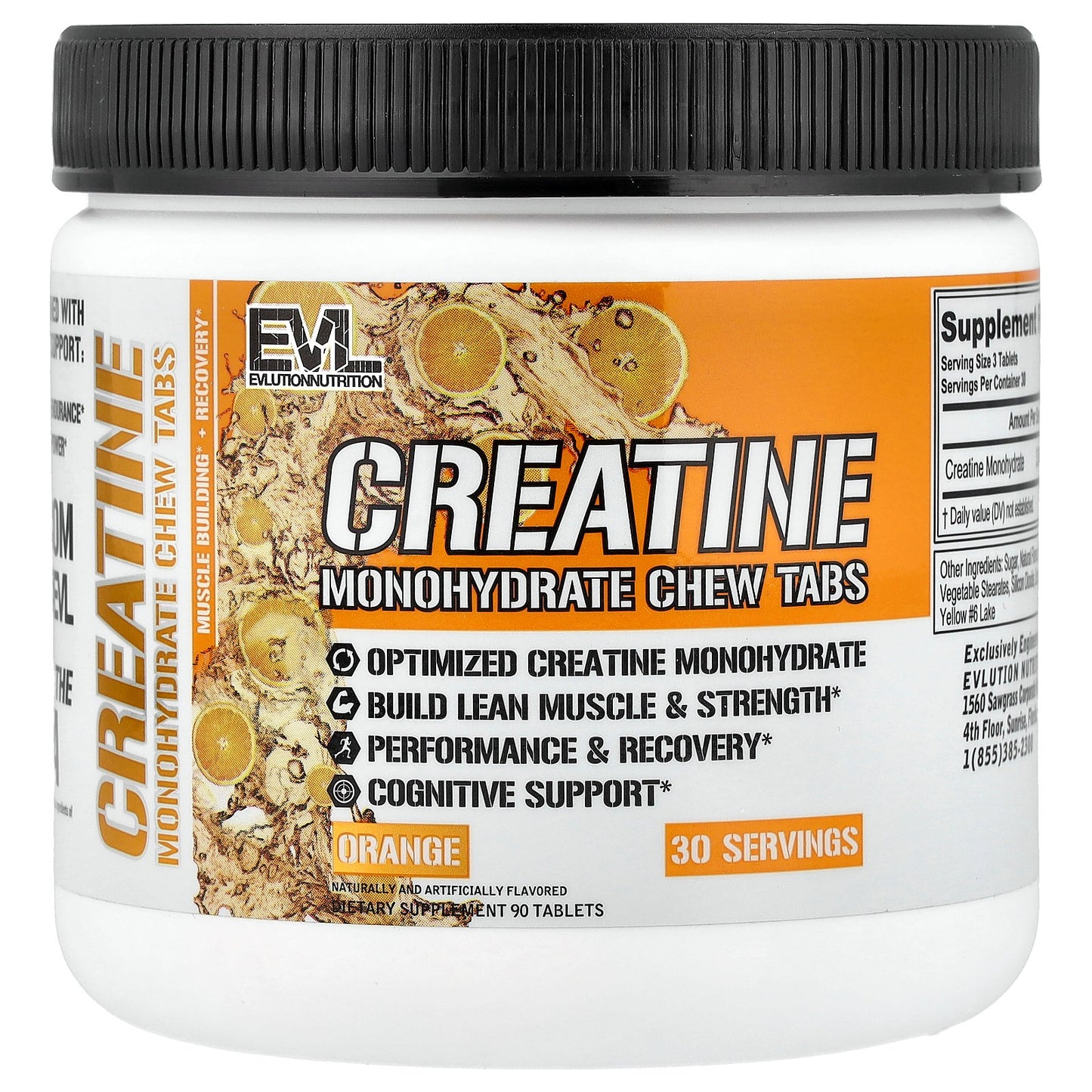 EVLution Nutrition, Creatine Monohydrate Chew Tabs, Orange, 90 Tablets