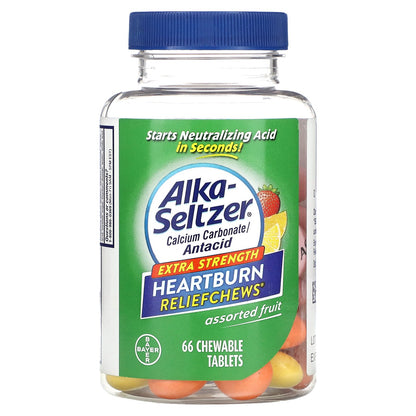 Alka-Seltzer, Heartburn Reliefchews, Extra Strength, Assorted Fruit, 750 mg , 66 Chewable Tablets