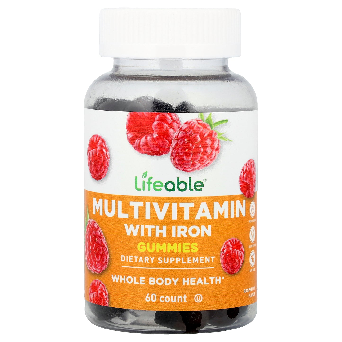 Lifeable, Multivitamin with Iron Gummies, Raspberry, 60 Gummies