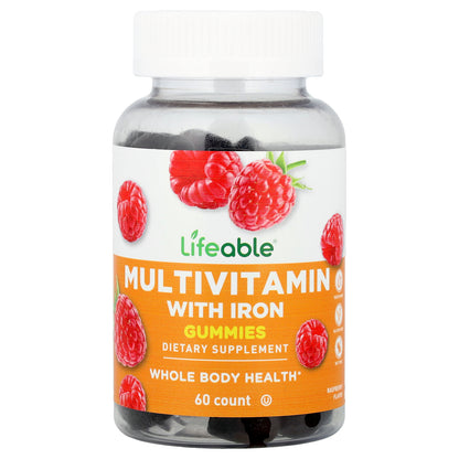 Lifeable, Multivitamin with Iron Gummies, Raspberry, 60 Gummies