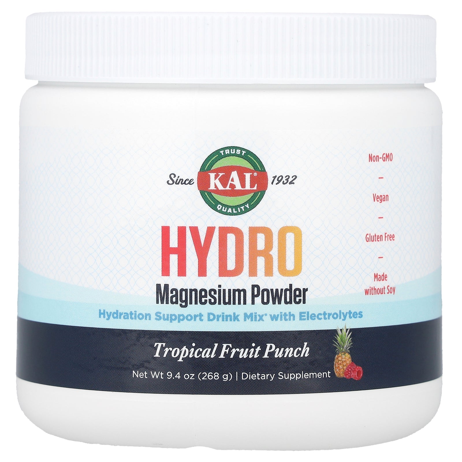 KAL, Hydro Magnesium Powder, Tropical Fruit Punch, 9.4 oz (268 g)