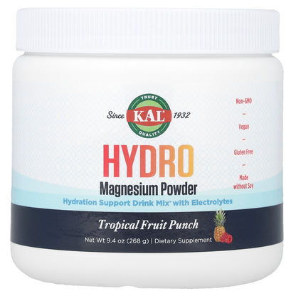 KAL, Hydro Magnesium Powder, Tropical Fruit Punch, 9.4 oz (268 g)