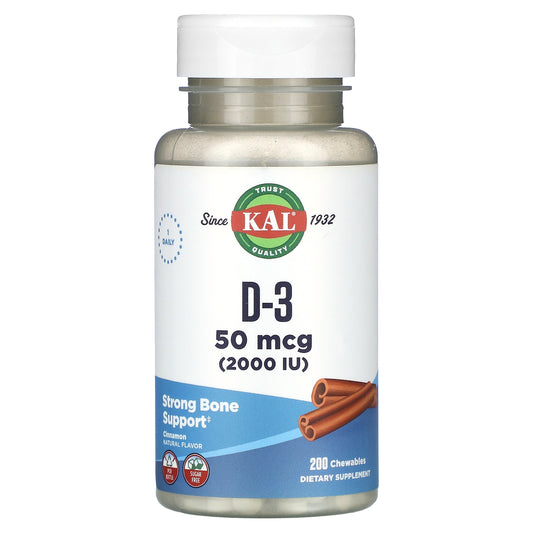 KAL, D-3, Cinnamon, 50 mcg (2,000 IU), 200 Chewables