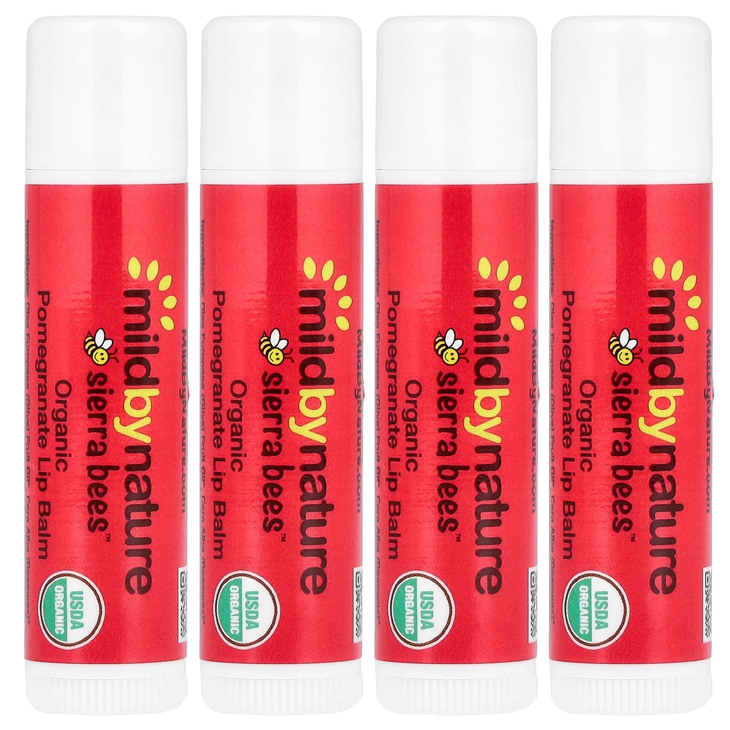 Mild By Nature, Sierra Bees™, Organic Lip Balms, Pomegranate, 4 Pack, 0.15 oz (4.25g) Each