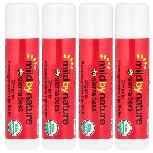 Mild By Nature, Sierra Bees™, Organic Lip Balms, Pomegranate, 4 Pack, 0.15 oz (4.25g) Each