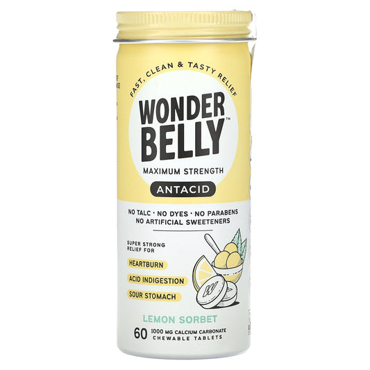 Wonderbelly, Antacid, Lemon Sorbet, 1,000 mg, 60 Chewable Tablets