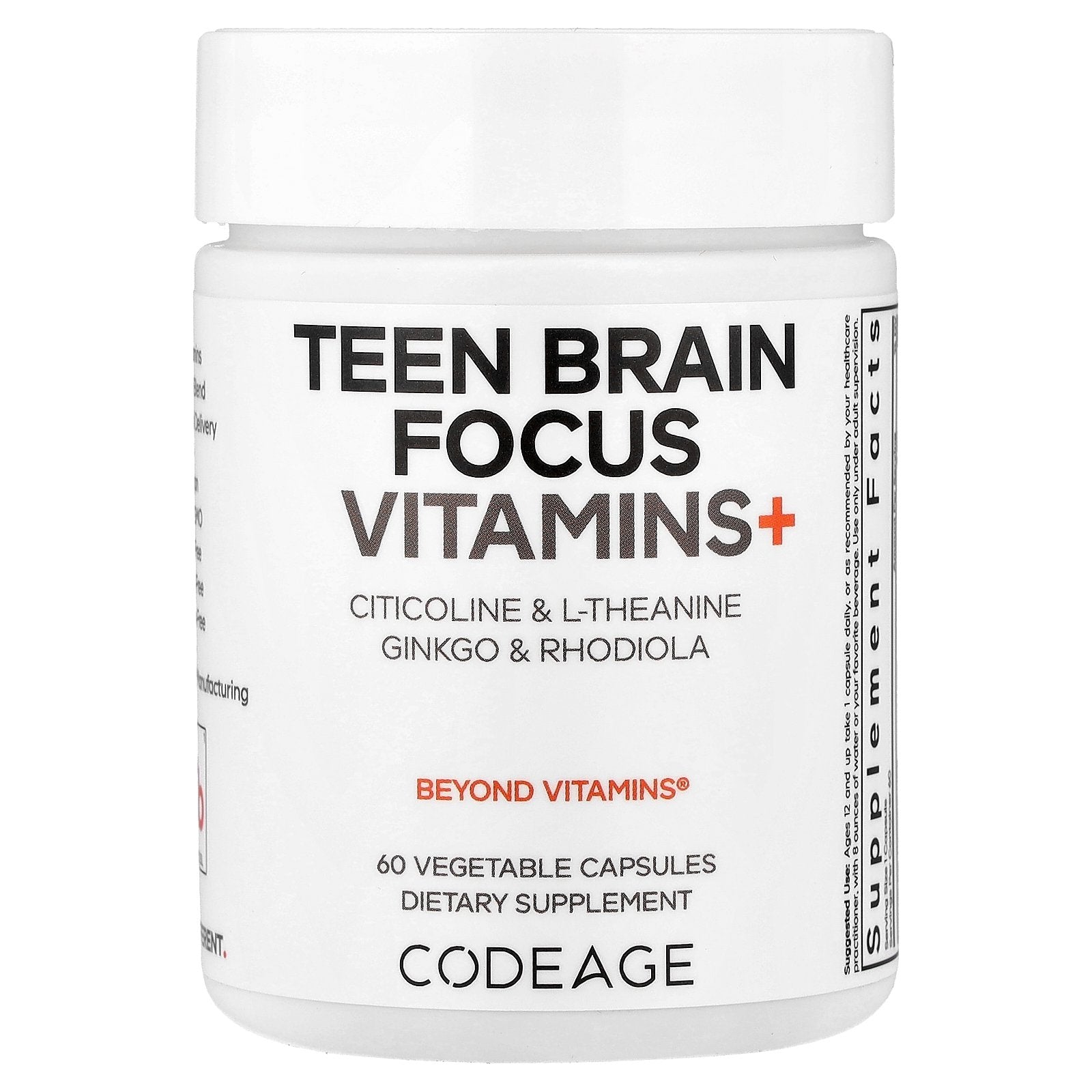 Codeage, Teen Brain Focus Vitamins+, 60 Vegetable Capsules