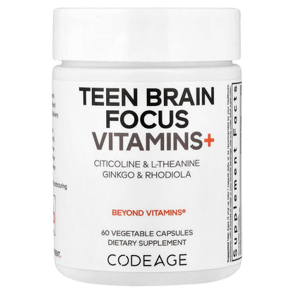 Codeage, Teen Brain Focus Vitamins+, 60 Vegetable Capsules