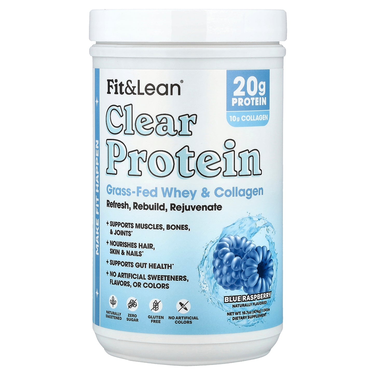 Fit & Lean, Clear Protein, Blue Raspberry, 1.04 lbs (474 g)