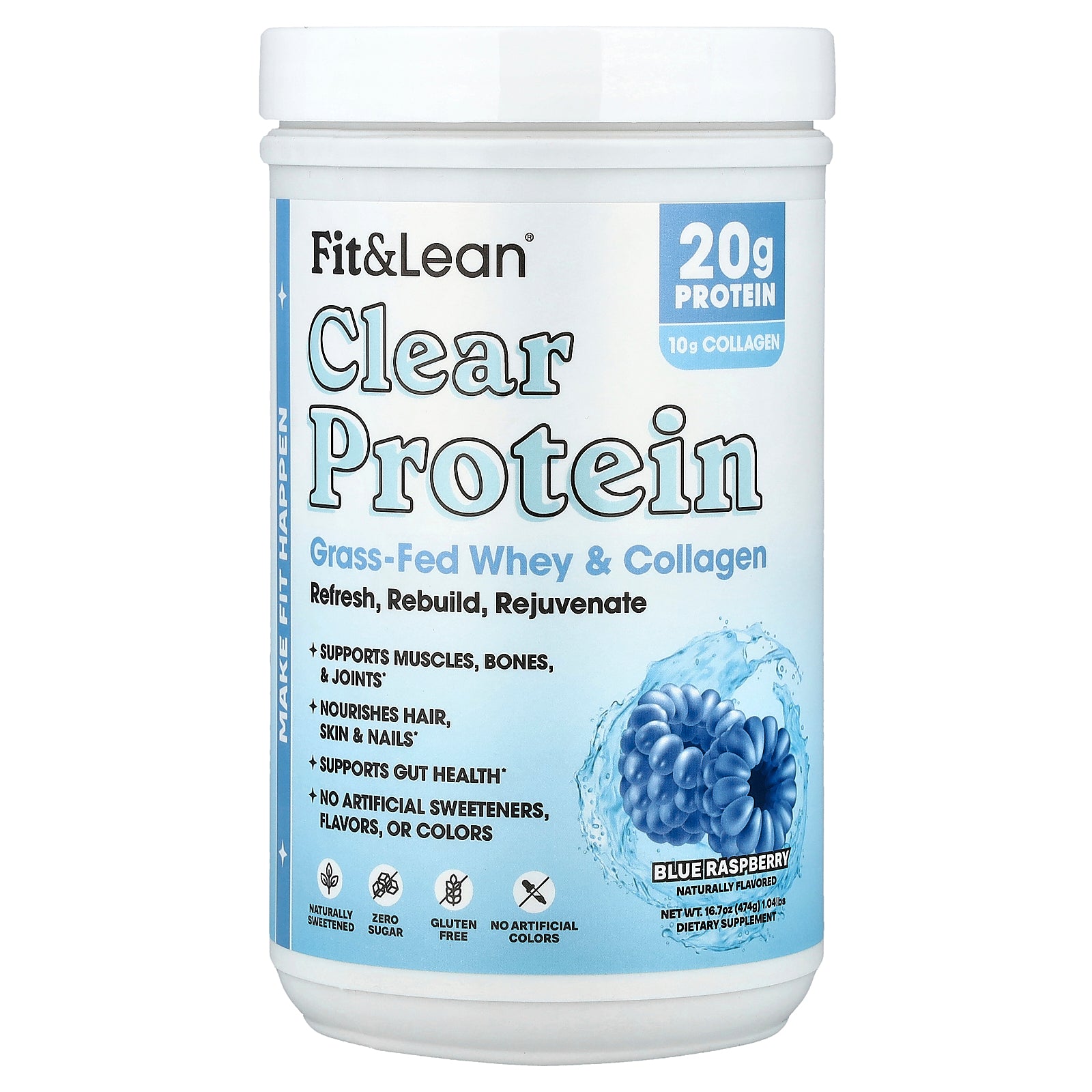 Fit & Lean, Clear Protein, Blue Raspberry, 1.04 lbs (474 g)