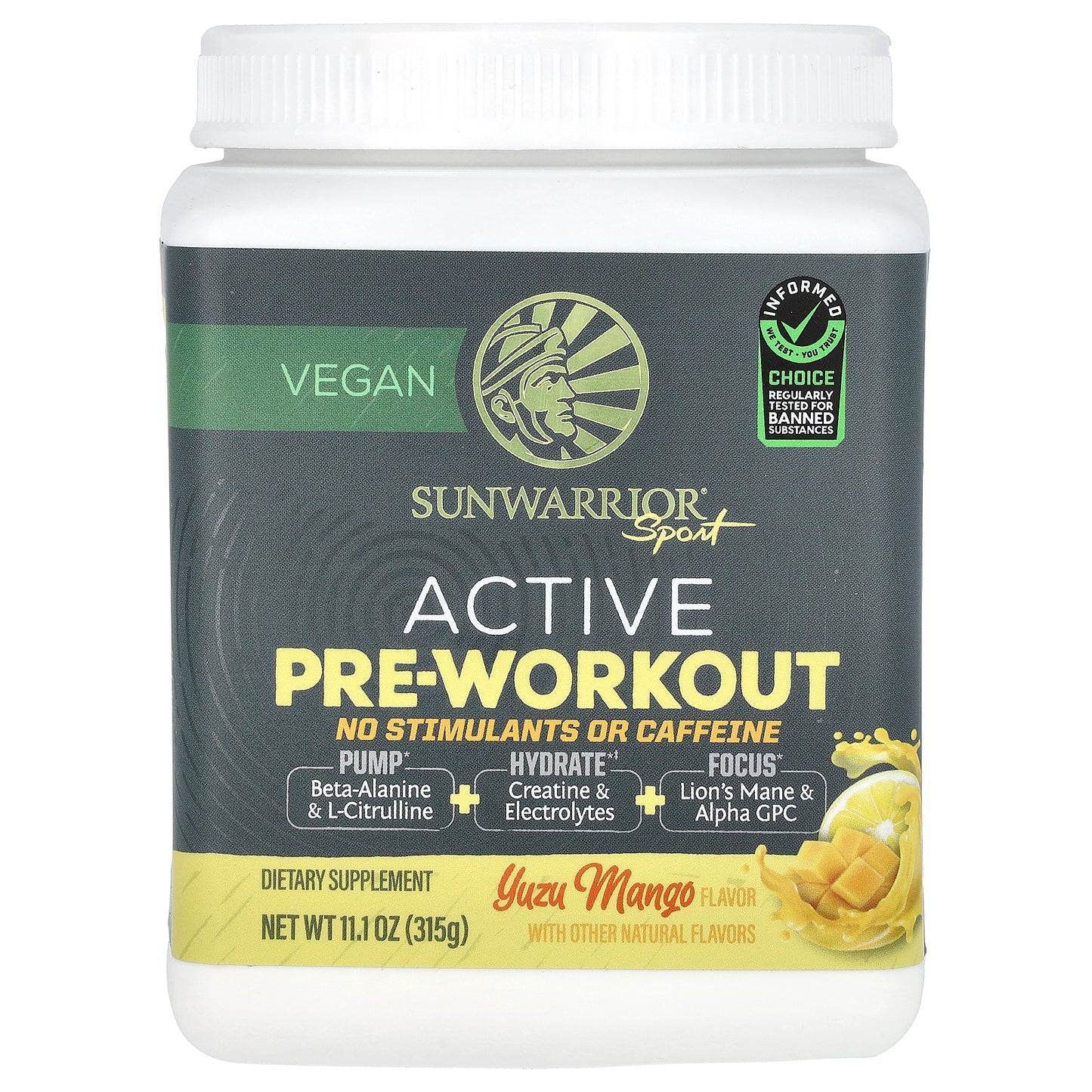 Sunwarrior, Sport, Active Pre-Workout, No Stimulants or Caffeine, Yuzu Mango, 11.1 oz (315 g)