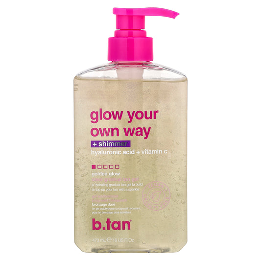 b.tan, Glow Your Own Way + Shimmer, Clear Gradual Tan Gel, Golden Glow , 16 fl oz (473  ml)