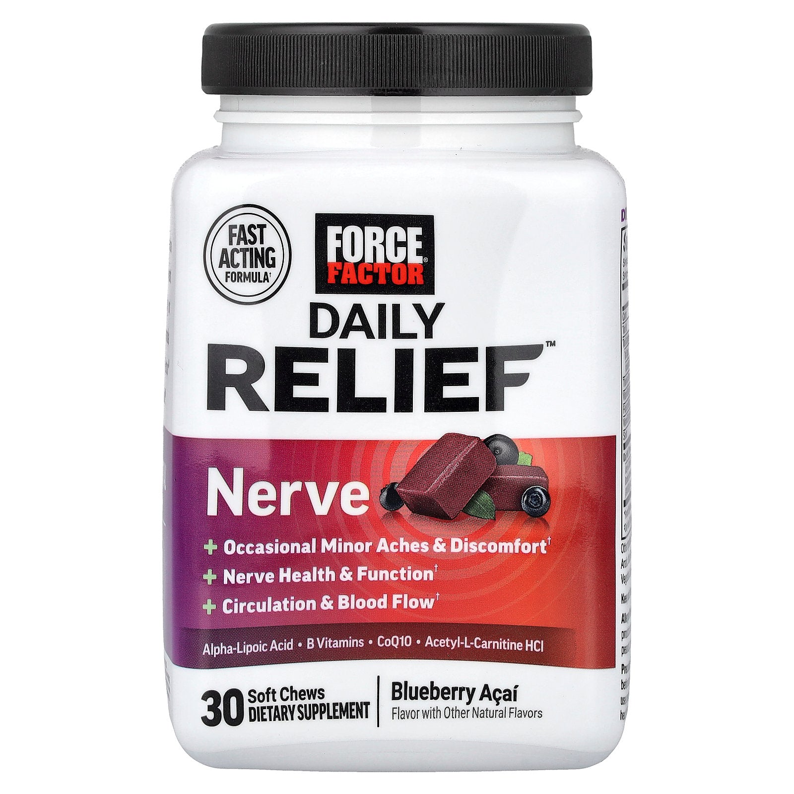 Force Factor, Daily Relief™, Nerve, Blueberry Acai, 30 Soft Chews